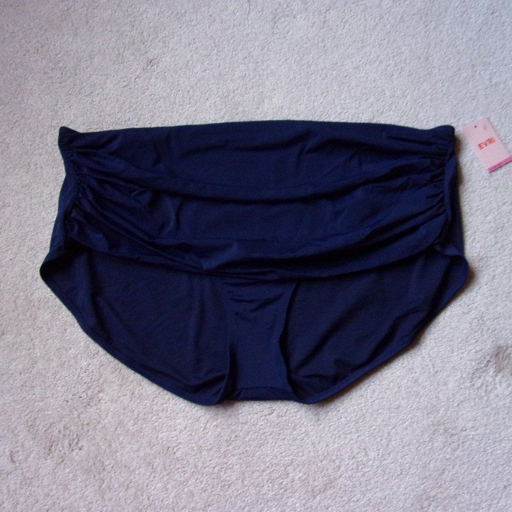 Women’s EVRI Shirred Front High Waist Swim Bottom Plus Size 4X (28W-30W) Navy